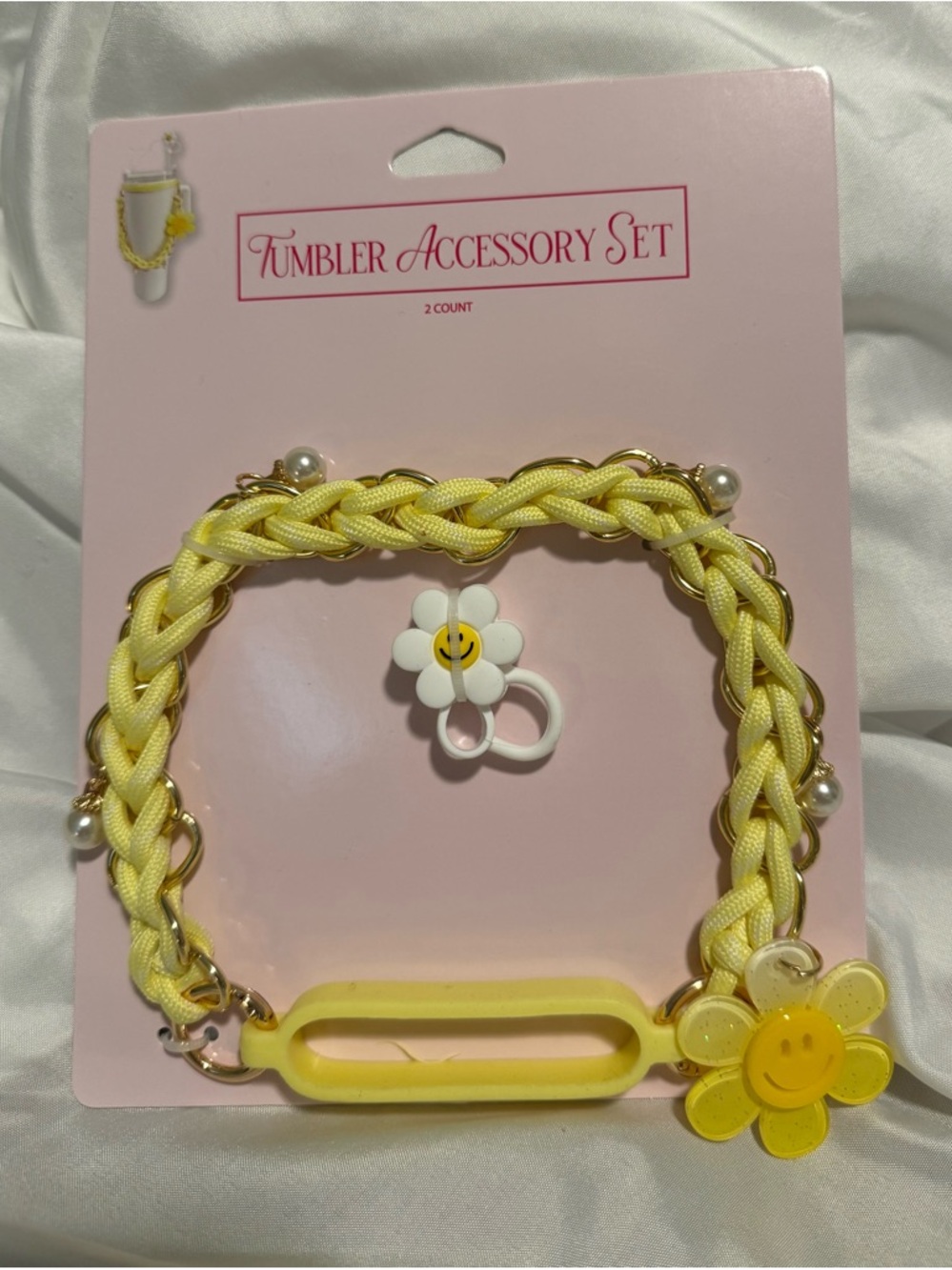 Yellow, Blue & Pink Daisy Tumbler Accessory Set